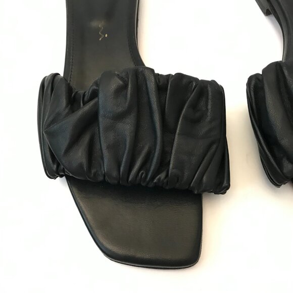 Santoni Ruched Allonge Leather Flat Sandals Womens 36 6 Black Slip On Open Toe - Picture 7 of 13